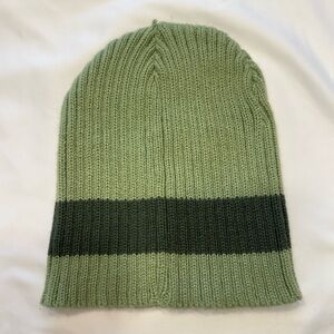 Green Knit Beanie with Dark Green Stripe